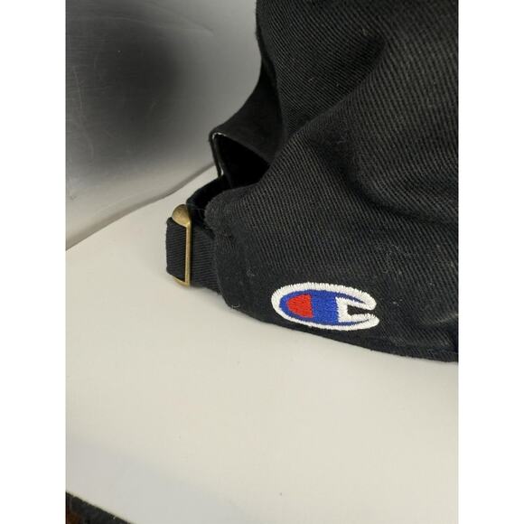 Champion Black Baseball Cap Mens OSFA Adjustable Relaxed Fit Pre-Curved - Picture 2 of 4